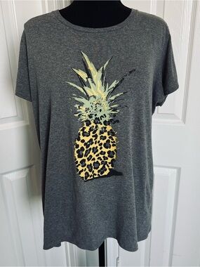 🍍 H&M Grey Pineapple Graphic Tee Lightweight T Shirt Size XL